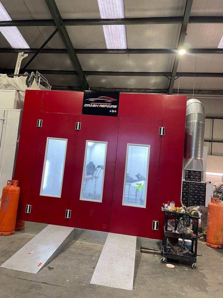 Aidan McNamara Crash Repairs branded spray booth